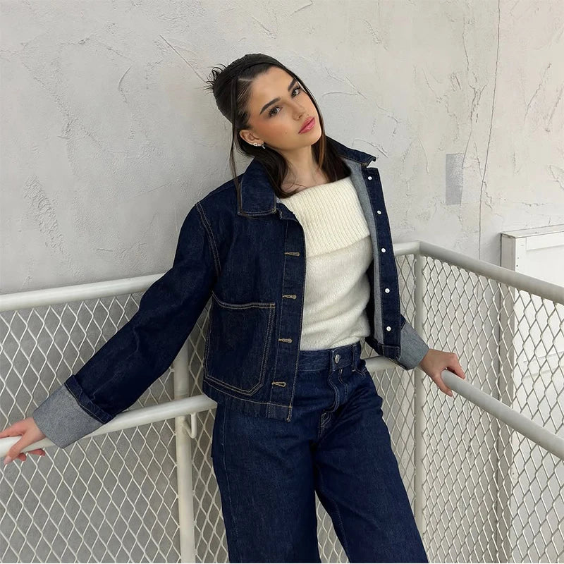 Denim Skirt Women Set Casual Long Sleeve Lapel Pocket Button Jacket Pleated Min Skirts 2025 Spring Summer Lady Suit