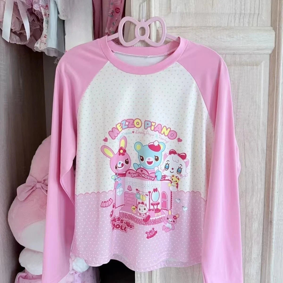 2026 Spring Japanese Cute T-shirts Women Casual Y2k Crop Top Kawaii Blouse and Mini Cake Skirts Outwear Lolita Vintage Tees Chic