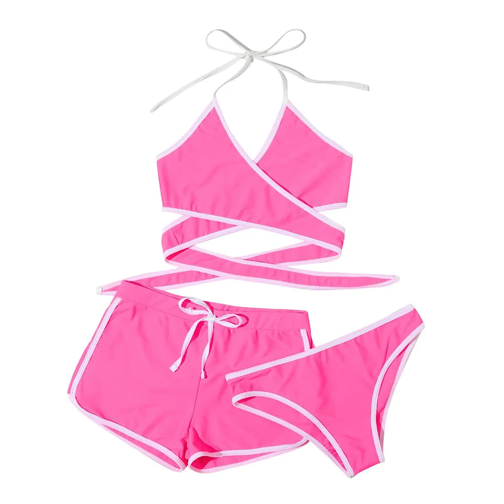 3 Pieces Sets Swimwear Female 2023 Summer Beachwear Sexy Push Up Swimming Bikini Swimsuit Shorts Women Bathing Suits Fashion