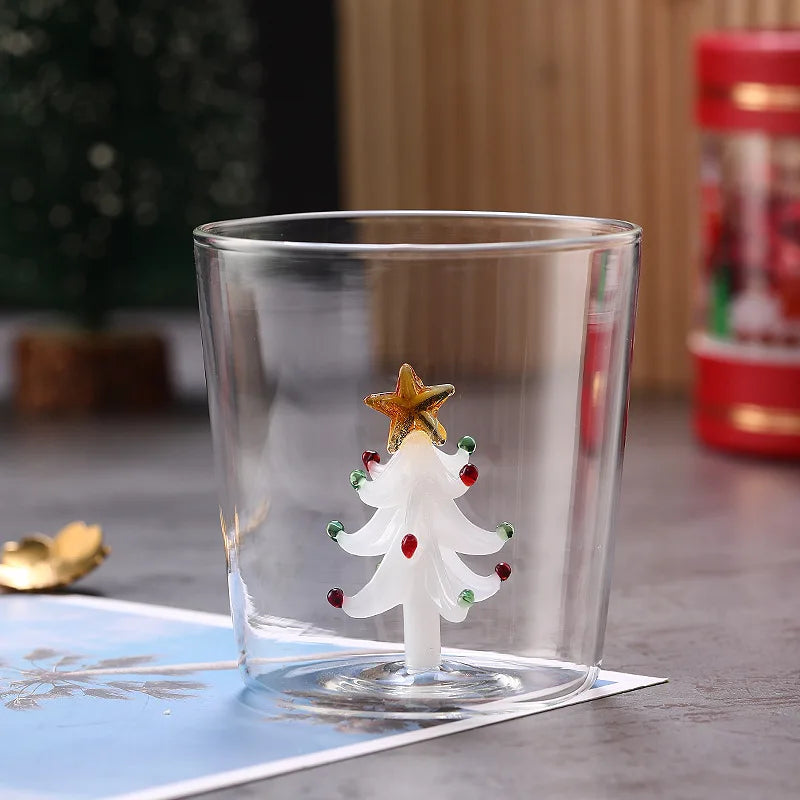 300ml 3D Patterns Christmas Glass Cup Coffee Wine Mug Xmas Glass Cups For Home Decoration Christmas Gift High Quality