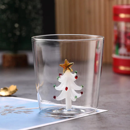 300ml 3D Patterns Christmas Glass Cup Coffee Wine Mug Xmas Glass Cups For Home Decoration Christmas Gift High Quality