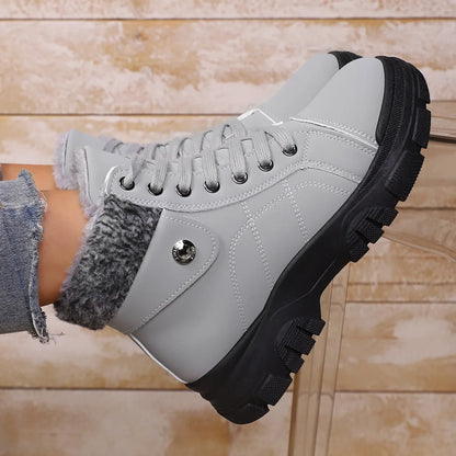 Winter Women's Boots Fashion High Top Warm Cotton Boots 2026 Winter New Women's Snow Boots Leather Casual Ankle Boot Botas Mujer