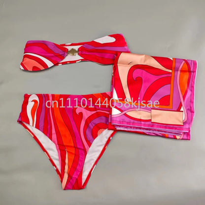 Luxury Design Women's Black Red Scarf Bikini Sets Letter Signature Logo Beachwear Designer Brand Lady Headband Swimsuit Swimwear