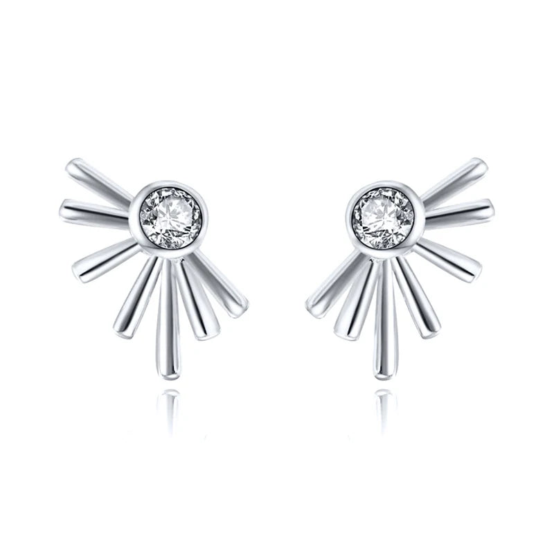 925 Sterling Silver Ear Needle Geometric Zircon Metal Earrings for women Shiny Crystal Luxury Small Stud Fashion Wedding Jewelry