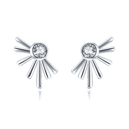 925 Sterling Silver Ear Needle Geometric Zircon Metal Earrings for women Shiny Crystal Luxury Small Stud Fashion Wedding Jewelry