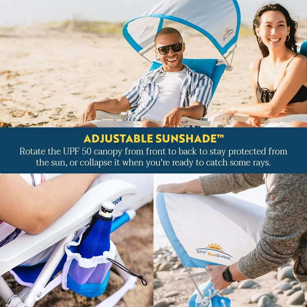 Outdoor Sunshade Backpack Beach Chair | Reclining Folding Canopy Chair with Durable Armrests, Drink Holder & Carry Straps, Perfe