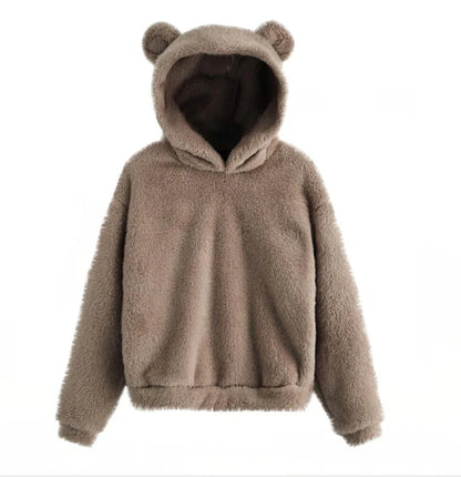 Autumn Winter Women's Hoodies Winter Women Long Sleeve Rabbit Ear Hood Sweatshirt Cute Plush Warm Casual Hoodie Tops