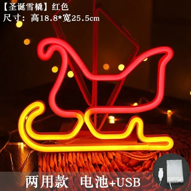 Christmas Gift Box Led Neon Sign Wall Light Santa Claus Coming Bedroom Kids Living Room Bar Party Wedding Decoration Night Lamp