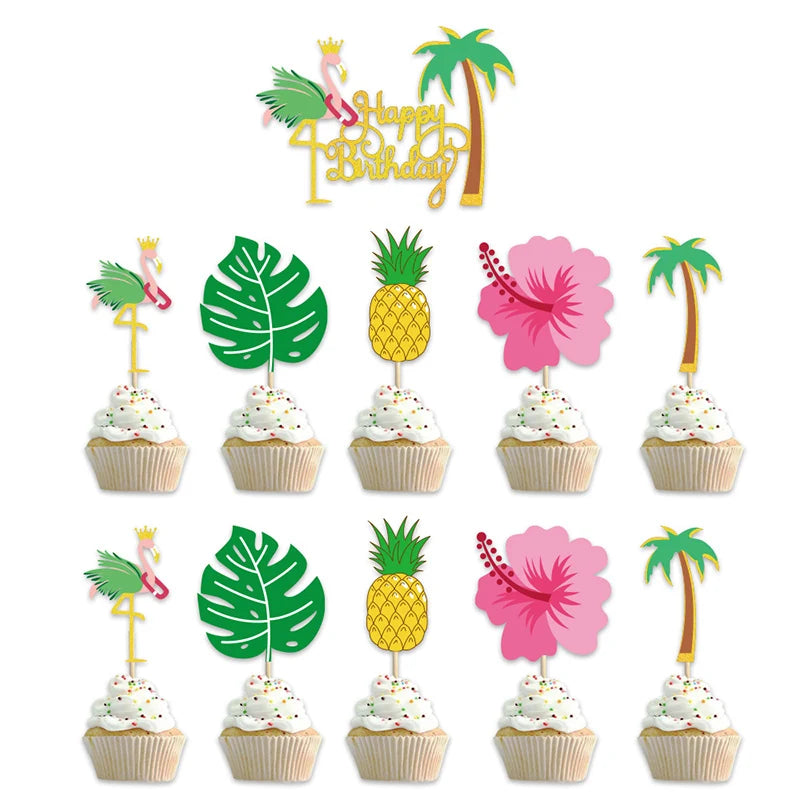 Hawaiian Party Decorations Flamingo Garlands Banner Balloons For ALOHA Luau Party Tropical Summer Beach Birthday Party Supplies