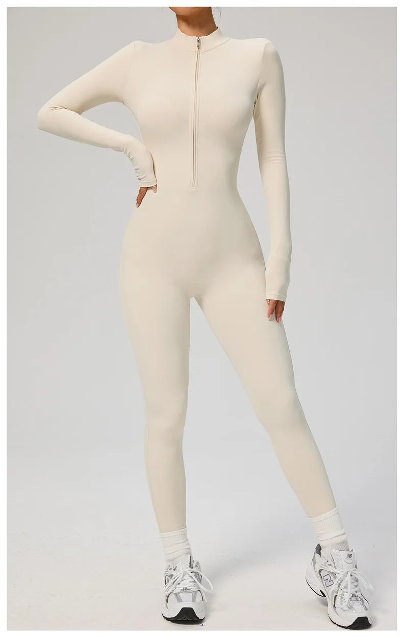 TRY TO BN Sports Yoga Jumpsuit Long Sleeves Zipper Sportswear Fitness Pants Workout Bodysuit One Piece Tights Women Gym Clothing