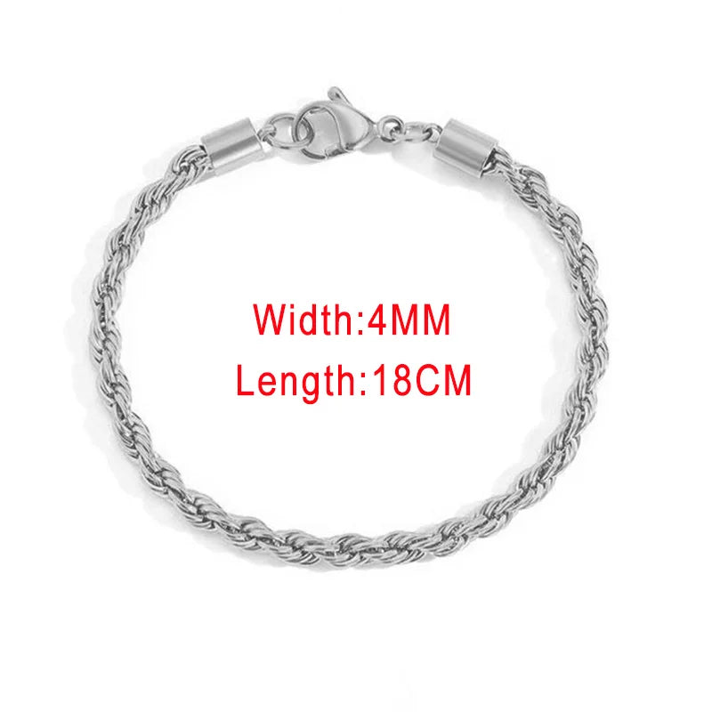 Stainless Steel Rope Chain Bracelets on Hand 3/4MM Gold Color Chic Women's Bracelet Minimalist Fashion Hip Hop Jewelry Gift C048