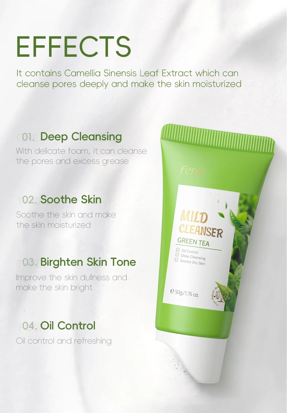 Green Tea Facial Cleanser 50g Skin Deep Cleansing Moisturizing Blackhead Removal Skincare Face Wash Foam Face Cleanser Skin Care