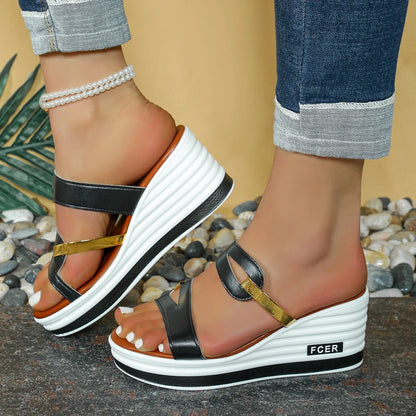 2025 New Shoes for Women Fashion Peep Toe Sandals Wedges Slippers Outdoor Comfort Casual Shoes Female Platform Slides Women