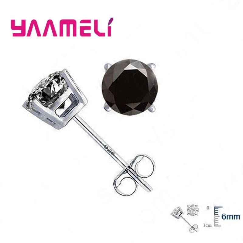 Classic CZ Crystal Stud Earrings 925 Sterling Silver Color for Women Men Unisex Gift AAA Cubic Zircon Wedding Party Jewelry