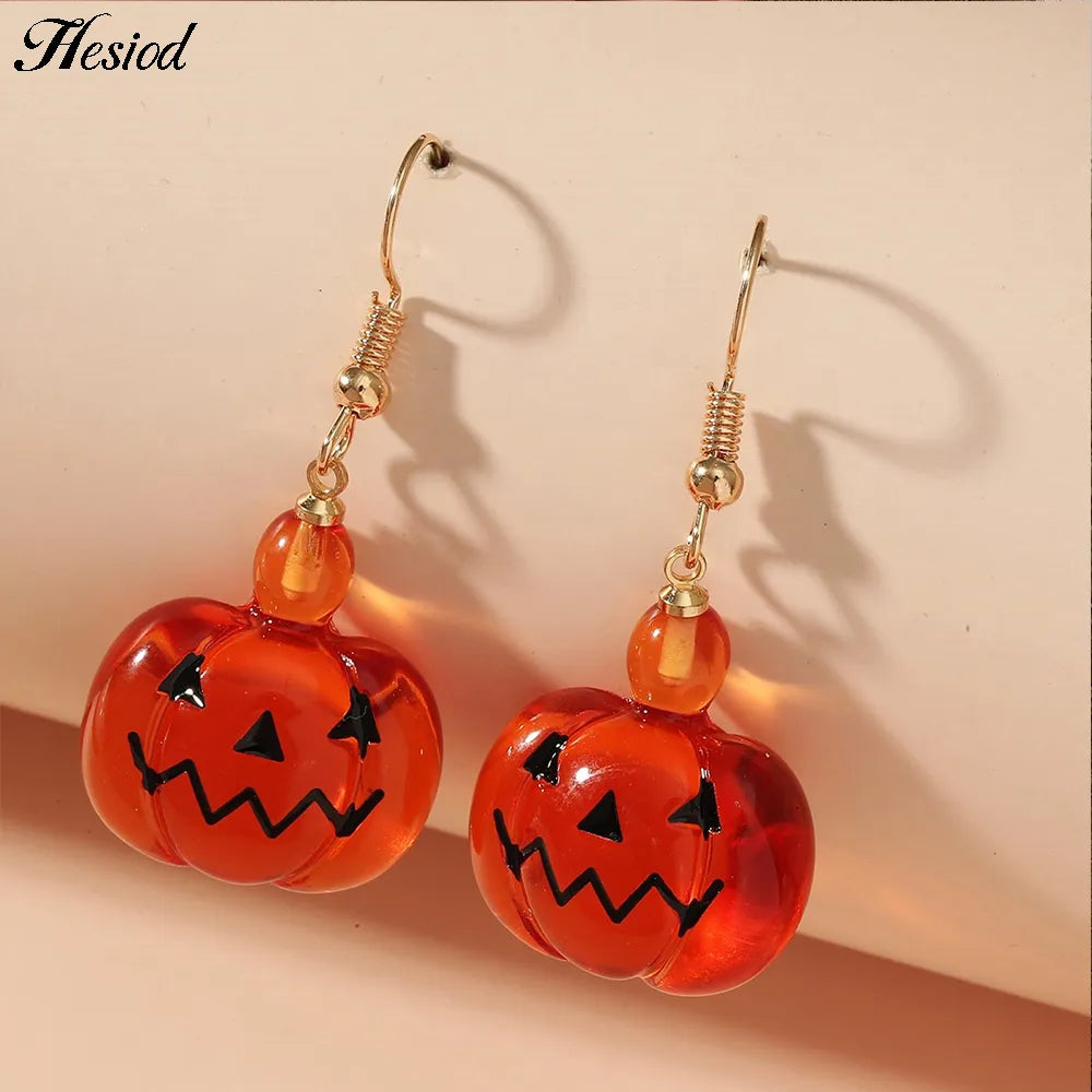 Cute Pumpkin Ghost Earrings Halloween Decoration Kawaii Orange Jewelry For Girls Party Cosplay Transparent Accessories Gift