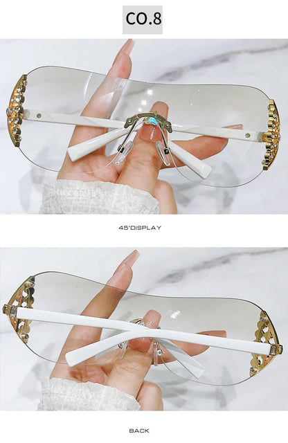 Luxury One-Piece Rimless Sunglasses Oversized Diamond Brand Designer Sun Glasses for Women Steampunk Eyewear UV400 Oculos De Sol