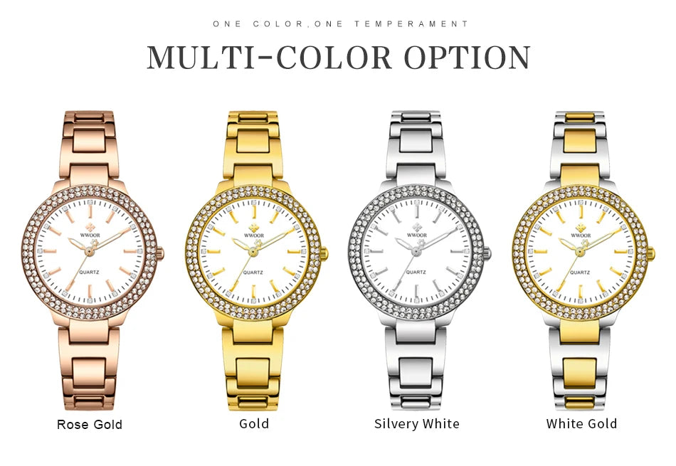WWOOR New Women's Watches Fashion Crystal Diamond Ladies Quartz Wristwatch For Woman Relogio Feminino Female Montre Reloj Mujer
