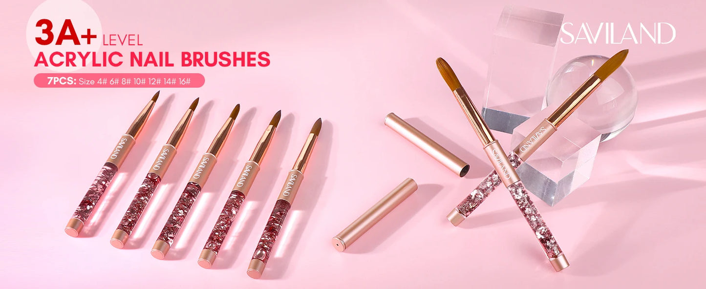 Saviland 7pcs Acrylic Nail Brush Set Size4/6/8/10/12/14/16 Acrylic Brushes for Acrylic Application Acrylic Powder Nail Art