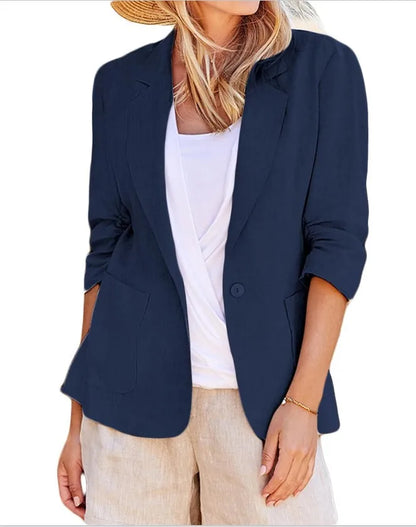 Autumn New Women's Coats Solid Color Fashionable Collar Loose Single Breasted With Pocket Seven Quarter Sleeve Jacket