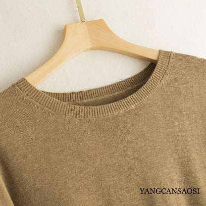 Silk Cashmere Sweater Women's Mulberry Silk Round Neck Solid Color Bottomed Shirt Top Medium Long Batwing Sleeve Loose Sweater