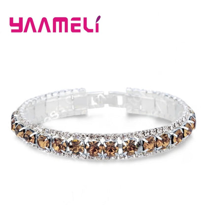 Top Sale 925 Sterling Silver Color Bracelet Full AAA Zircon Austrian Crystal Femme Women Link Chain Jewelry Bangles 14 Colors