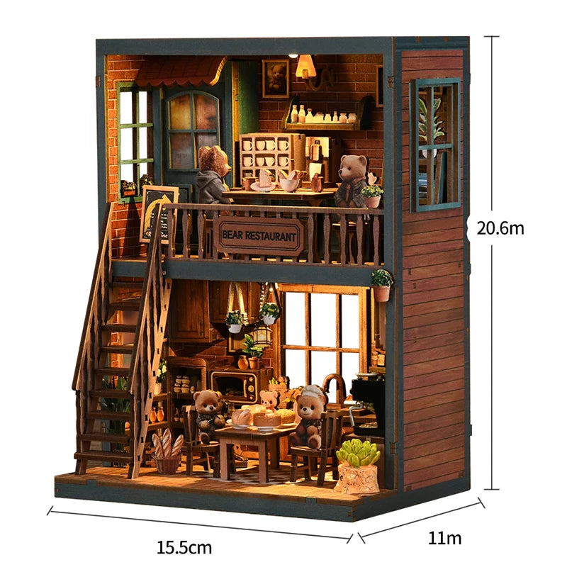 Handmade Wooden Miniature Doll House Kit 3D Puzzle Assembled Building Model Kit With LED Light DollHouses Toy For Christmas Gift