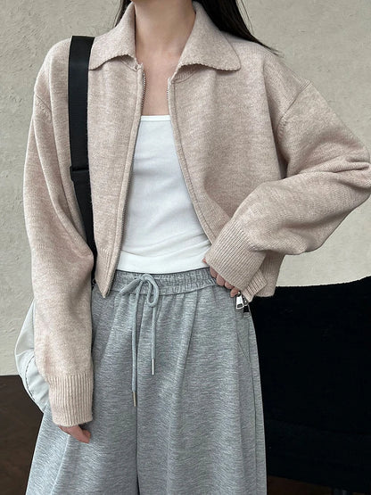 [EAM] Orange Big Size Casual Knitting Cardigan Sweater Lapel Long Sleeve Women New Fashion Tide Spring Autumn 2026 1DJ3315