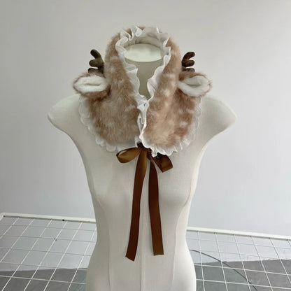 Winter Harajuku Elk Plush Scarf Christmas Gift Padded Warm Scarf Antlers Hairband Cosplay Cute New Year decoration Accessories