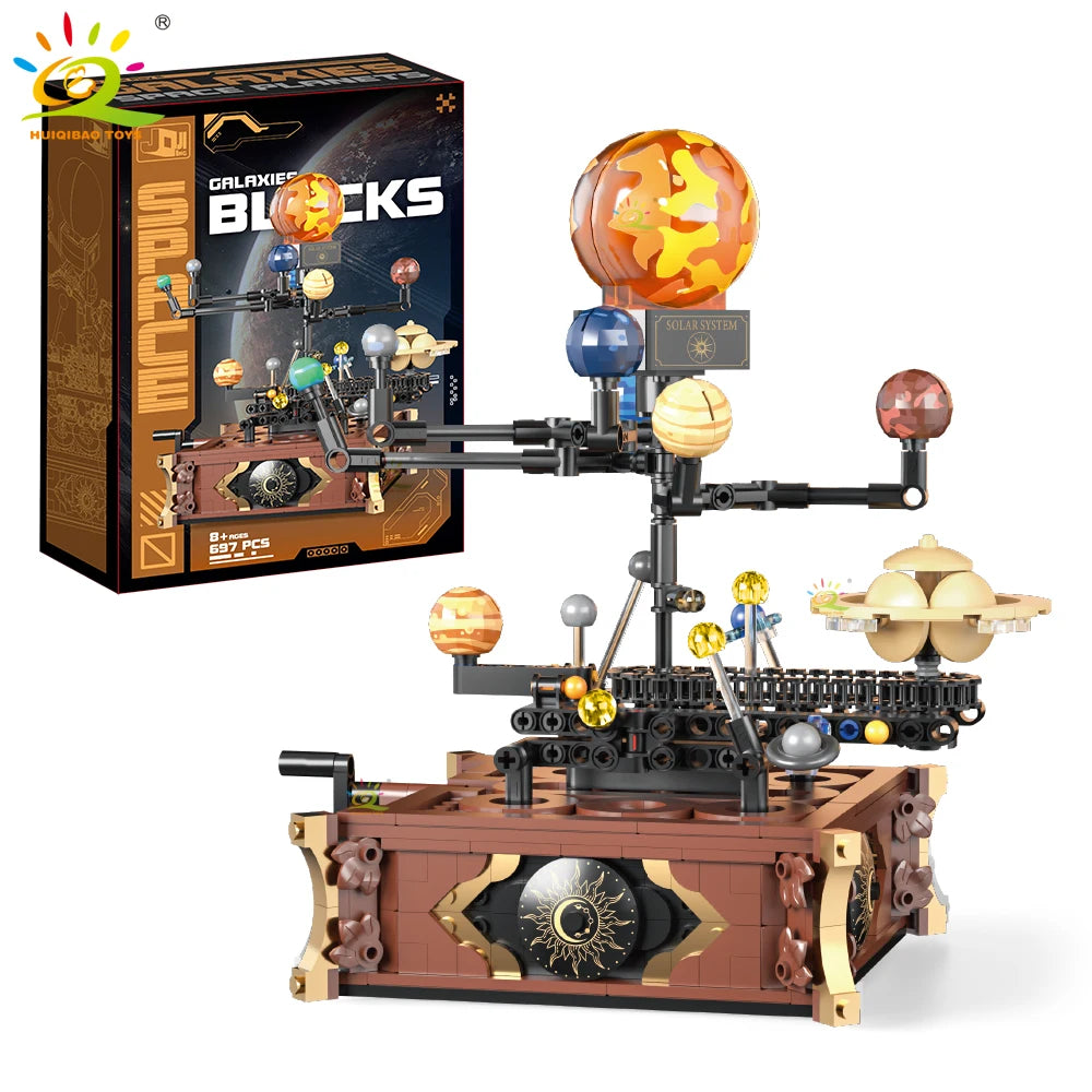 HUIQIBAO MOC Space Solar system orbit planet Model small Building Block Aerospace Ornament Brick Toy For Children Desk Decor.