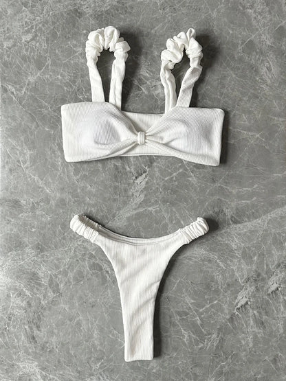 2024 New Sexy Low Waisted Bikini Set Swimsuit Female Swimwear Women Solid White Beachwear Bathing Suits Swimming Suit biquini