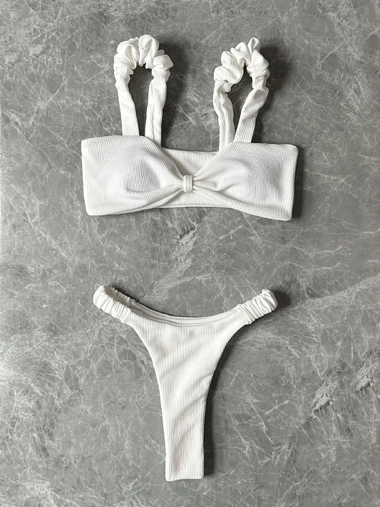 2024 New Sexy Low Waisted Bikini Set Swimsuit Female Swimwear Women Solid White Beachwear Bathing Suits Swimming Suit biquini