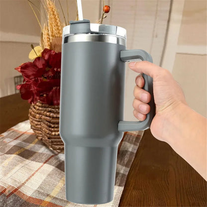40oz Tumbler with Handle Straw and Silicone Boom Stainless Steel Vacuum Thermos Cup Large Capacity Travel Car Coffee Mug Logo