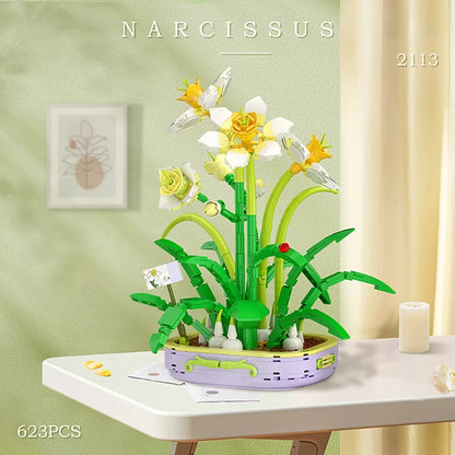 Building Blocks Set Orchid Flowers Bouquet Flower Blocks Bonsai Plant Model Bricks DIY Home Decoration Toys Kids Chirstmas Gifts