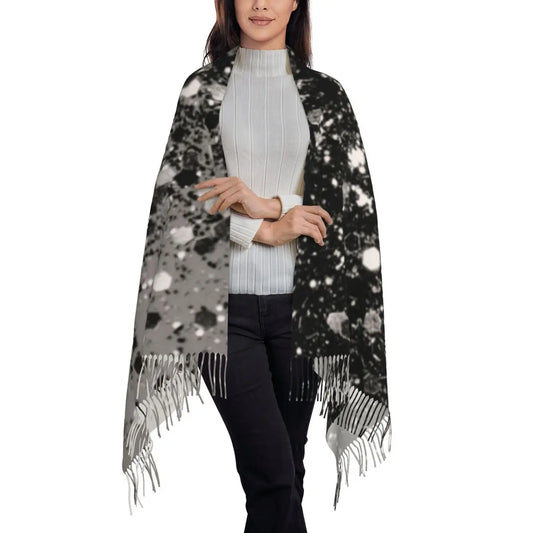 Silver Gray Glitter (Faux Glitter) Scarf Tassel Scarves Women Soft Warm Shawls and Wraps Large Fall Winter Shawl Wrap