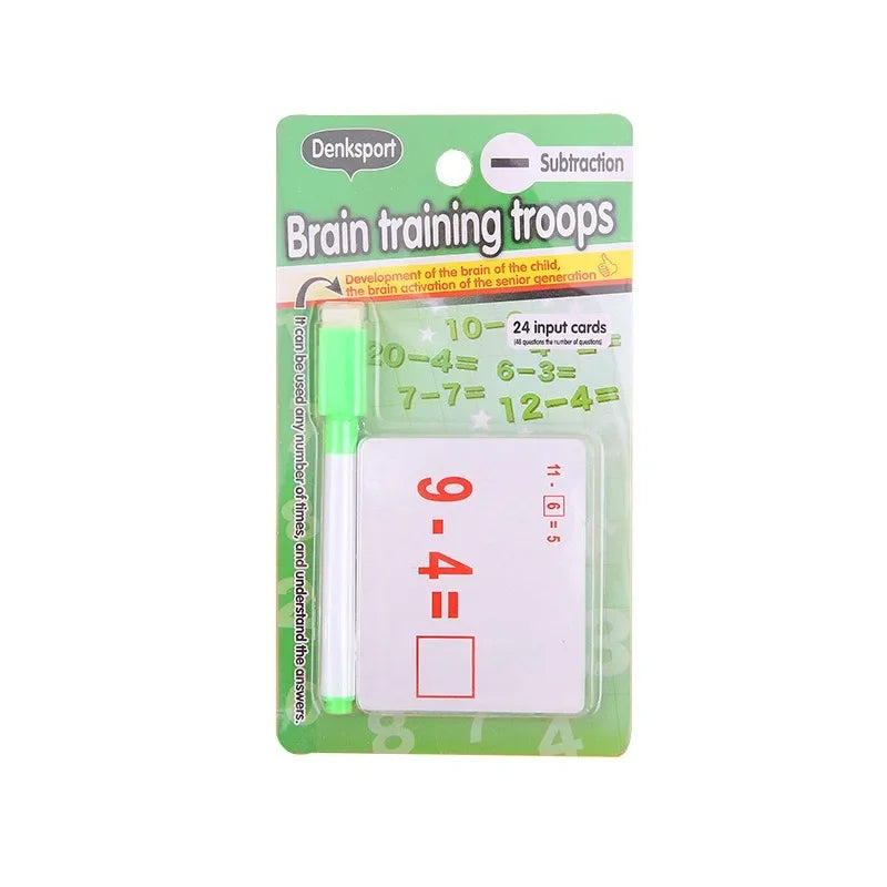 Mathematical Math Learning Tool Montessori Training Math Erasable Add Subtract Multiply and Division Table Cards Seheck for Kids