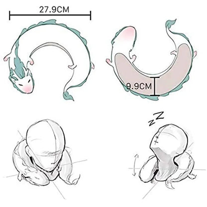 Cute White Dragon Neck Pillow, Japanese Animation Plush Animal Neck Pillow, Animal Body Flying Pillow With Sleep Goggles