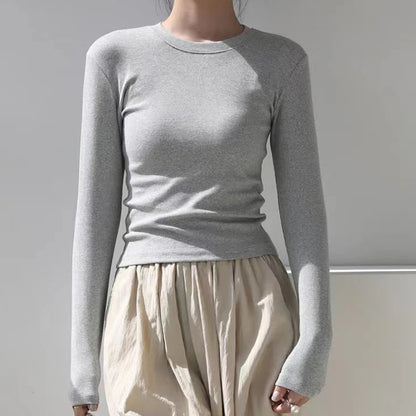 Cotton O Neck Long Sleeve Shirt Women Sexy Cropped Tops 2025 Autumn Black Casual Skinny Slim Basic Woman T Shirts White Clothing