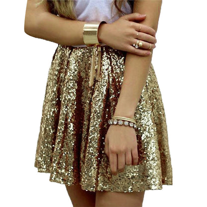 Women's Fashion High Waist Pleated Solid Color Short Skirt Sexy Holiday Cosplay Pink Sequin Skirt Elegant Party Wear Mini Skirts