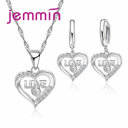 Hot Sale 925 Sterling Silver New Arrival Delicate Various Styles Peach Heart Shape Necklace Earrings Jewelry Sets For Women