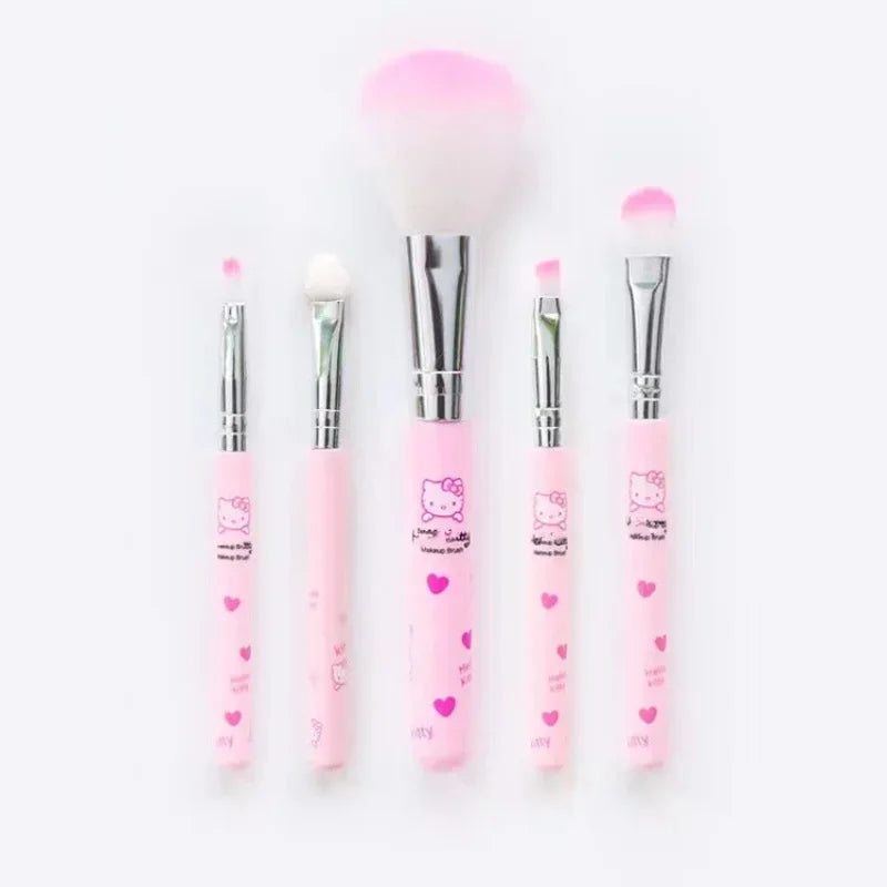 5pcs Sanrios HelloKitty Makeup Brush Makeup Eye Shadow Brush Set Portable Tin Box Eye Shadow Blush Beauty Tool Travel Convenient