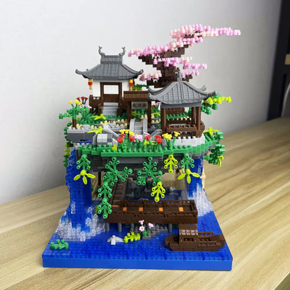 Taohuatan Lake Themed Micro Brick Building Blocks Set Adult Creative Toys Unique Chinese Landscape Model Bricks with LED Light