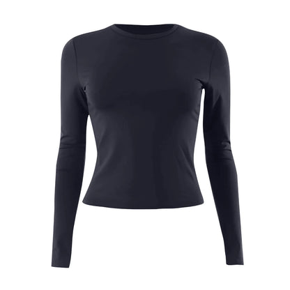 Cotton O Neck Long Sleeve Shirt Women Sexy Cropped Tops 2025 Autumn Black Casual Skinny Slim Basic Woman T Shirts White Clothing