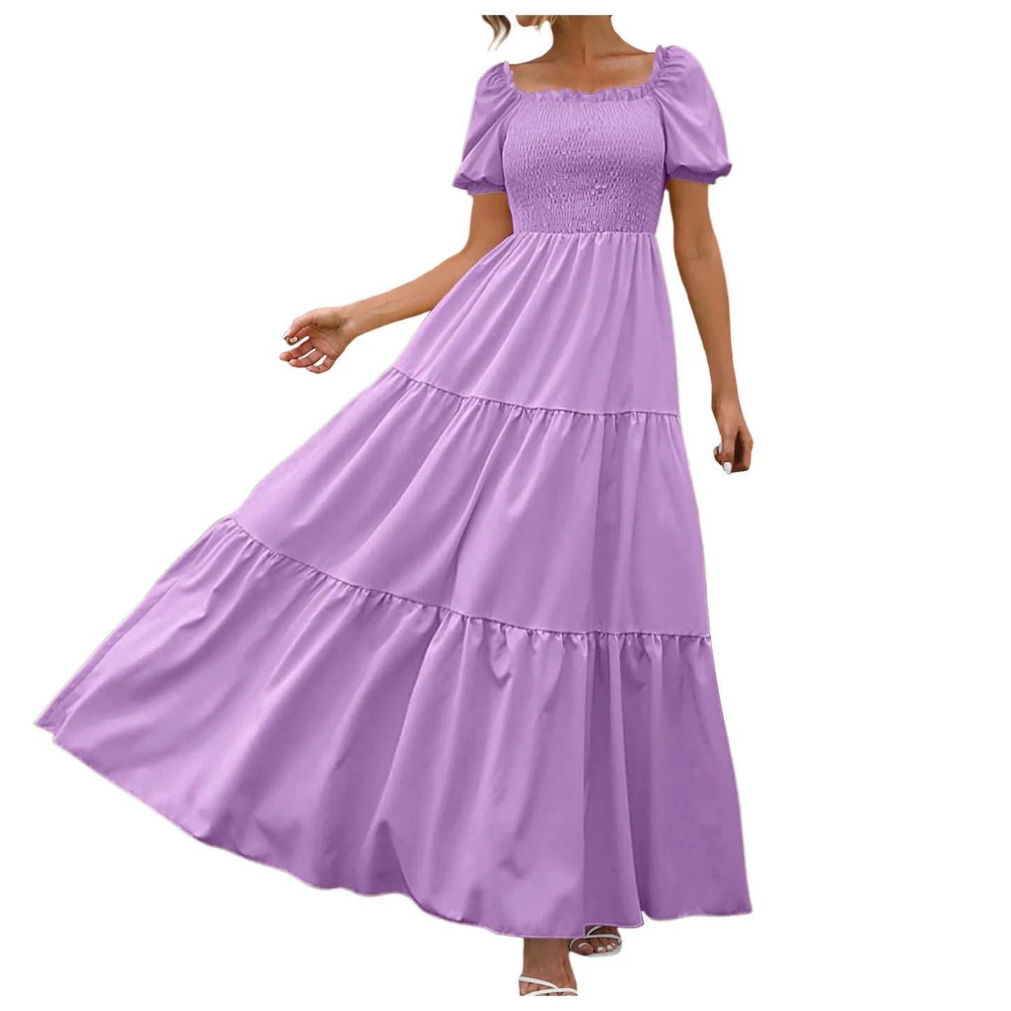 Female Dresses Outfits Women'S 2024 Floral Boho Dress Wrap Crew Neck Short Sleeve Belted Ruffle Hem A Line Flowy Ropa Para Mujer
