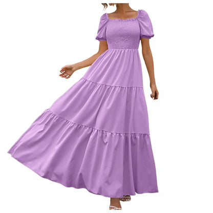 Female Dresses Outfits Women'S 2024 Floral Boho Dress Wrap Crew Neck Short Sleeve Belted Ruffle Hem A Line Flowy Ropa Para Mujer