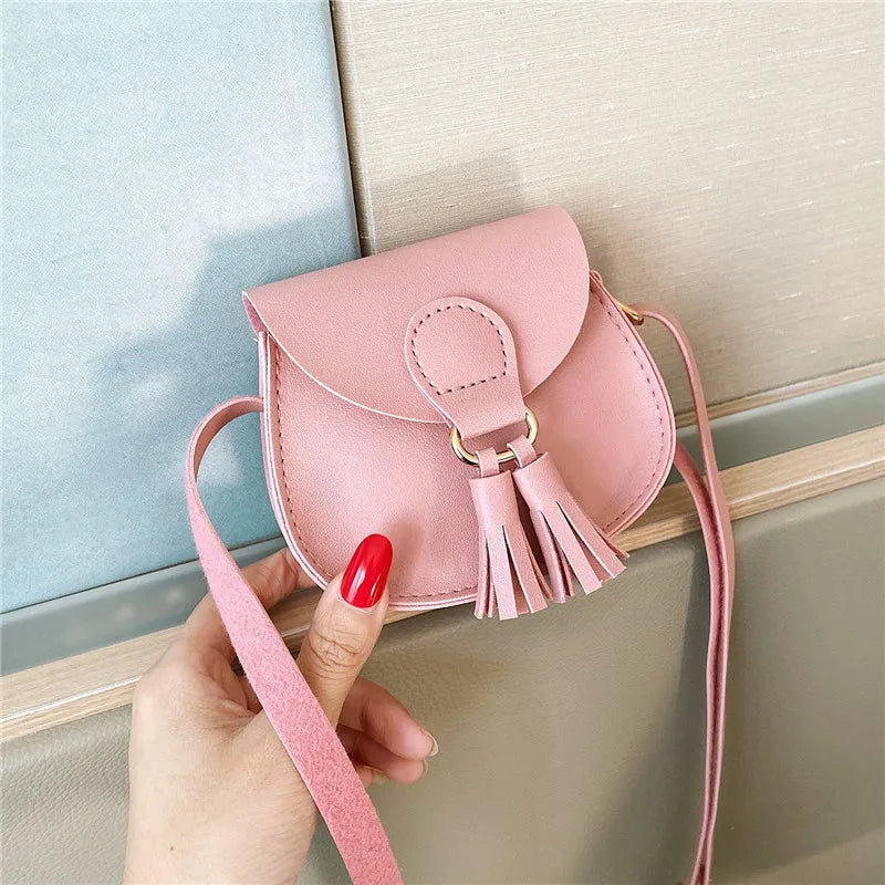 New Mini Children Bag Cute PU Tassels Decor Princess Messenger Bags for Baby Girls Fashion Shoulder Bag Girls Birthday Gifts