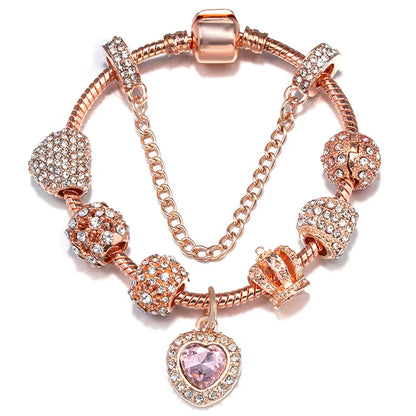 Spring Style Charms Bracelets For Women With Snake Chain Pink Daisy DIY Charms Beads Pendants Fashion Jewelry Dropshipping