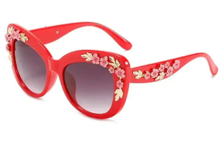 Retro Cat Eyes Sunglasses  Flower Cat Eyes Sunglasses UV400 Butterfly Eyes Broken Plastic Gradient Men's and Women's Sunglasses