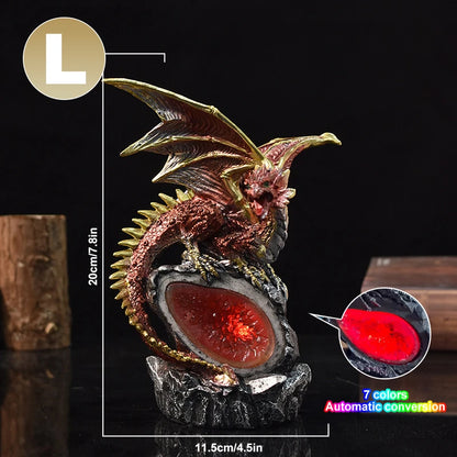 7 Color Change Lava Resin Base Dragon Statues Luminescent Dinosaur Holy Dragon Battle Dragon Home Desktop Sculpture Kids Gifts