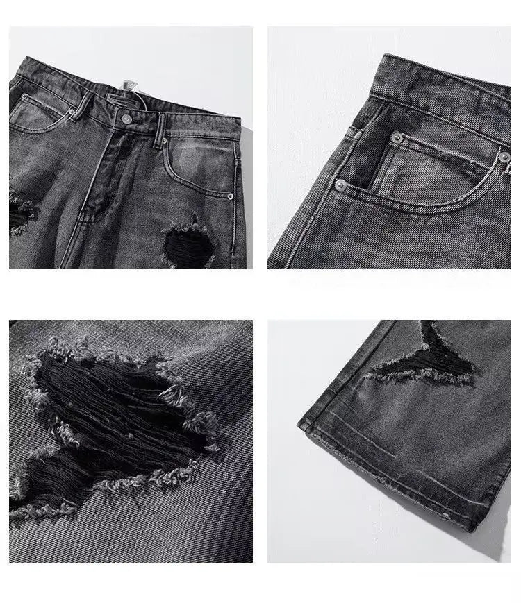Ripped jeans for women in summer, cool, old high street American wide-leg pants loose and versatile straight trousers y2k jeans
