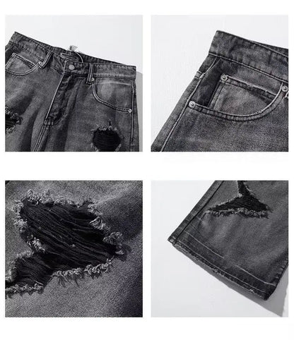 Ripped jeans for women in summer, cool, old high street American wide-leg pants loose and versatile straight trousers y2k jeans
